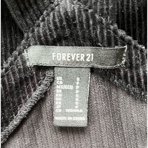 Forever 21 Black Corduroy Zip Up Overall Jumper Dress, Size Small - Picture 7 of 16